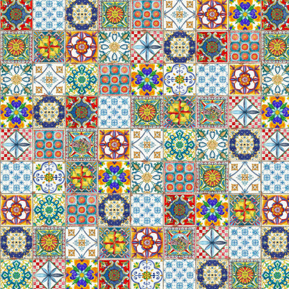 Katoenen tafelkleed Camastra met 'Zuid-Spaanse tegelvloer', kies je formaat (ook rond en als tafelloper)