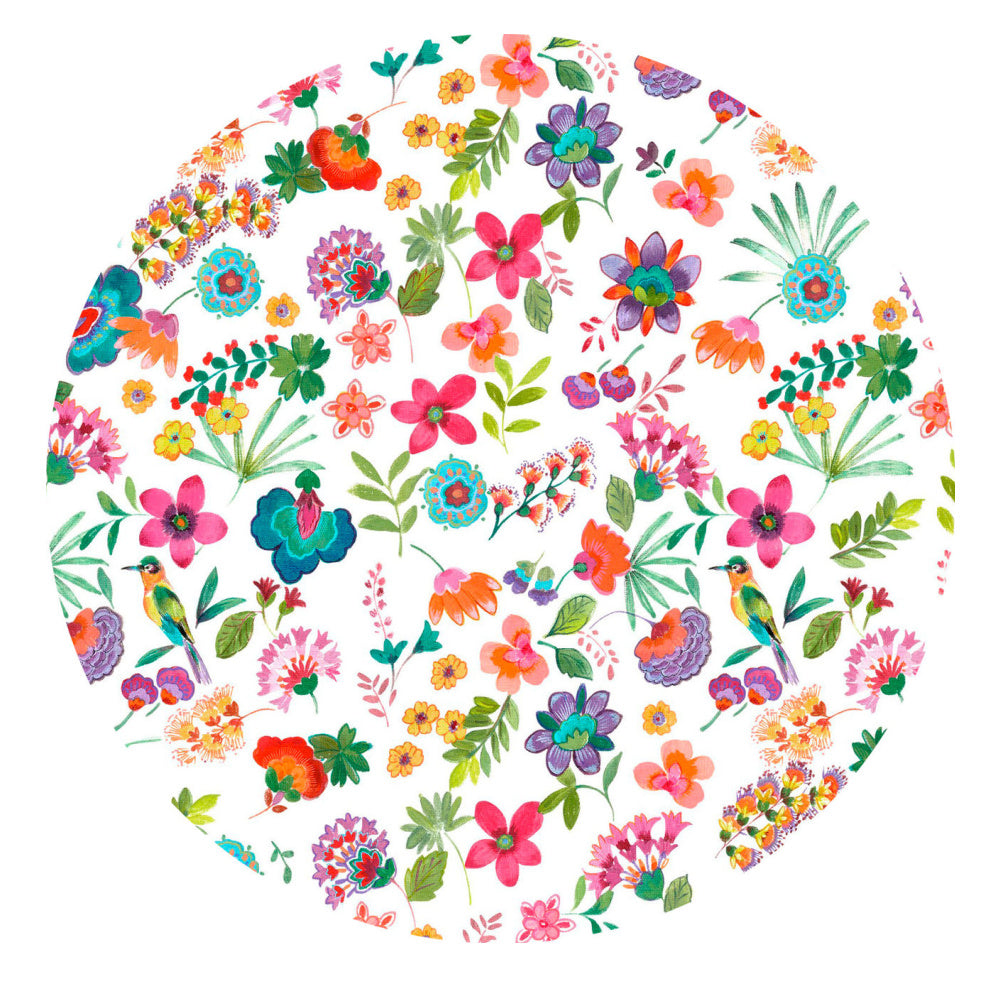 Katoenen tafelkleed Carel met vrolijke naïve bloemen, kies je formaat (ook rond en als tafelloper)