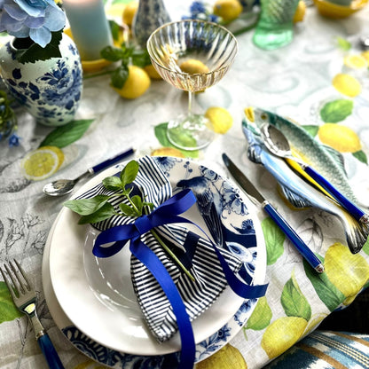 Cetara tafelkleden en loper à la Amalfi kust met citroenen en blauwe krullen, kies je formaat