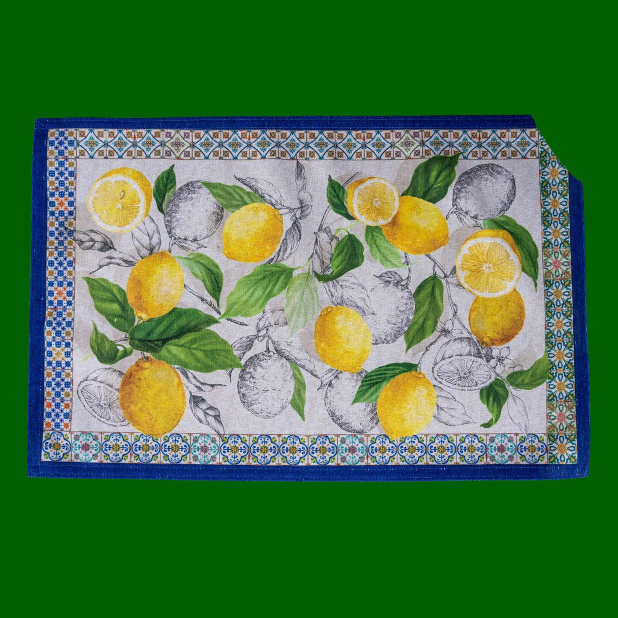 Deurmat en gangloper Cetara met citroenen en felblauwe rand