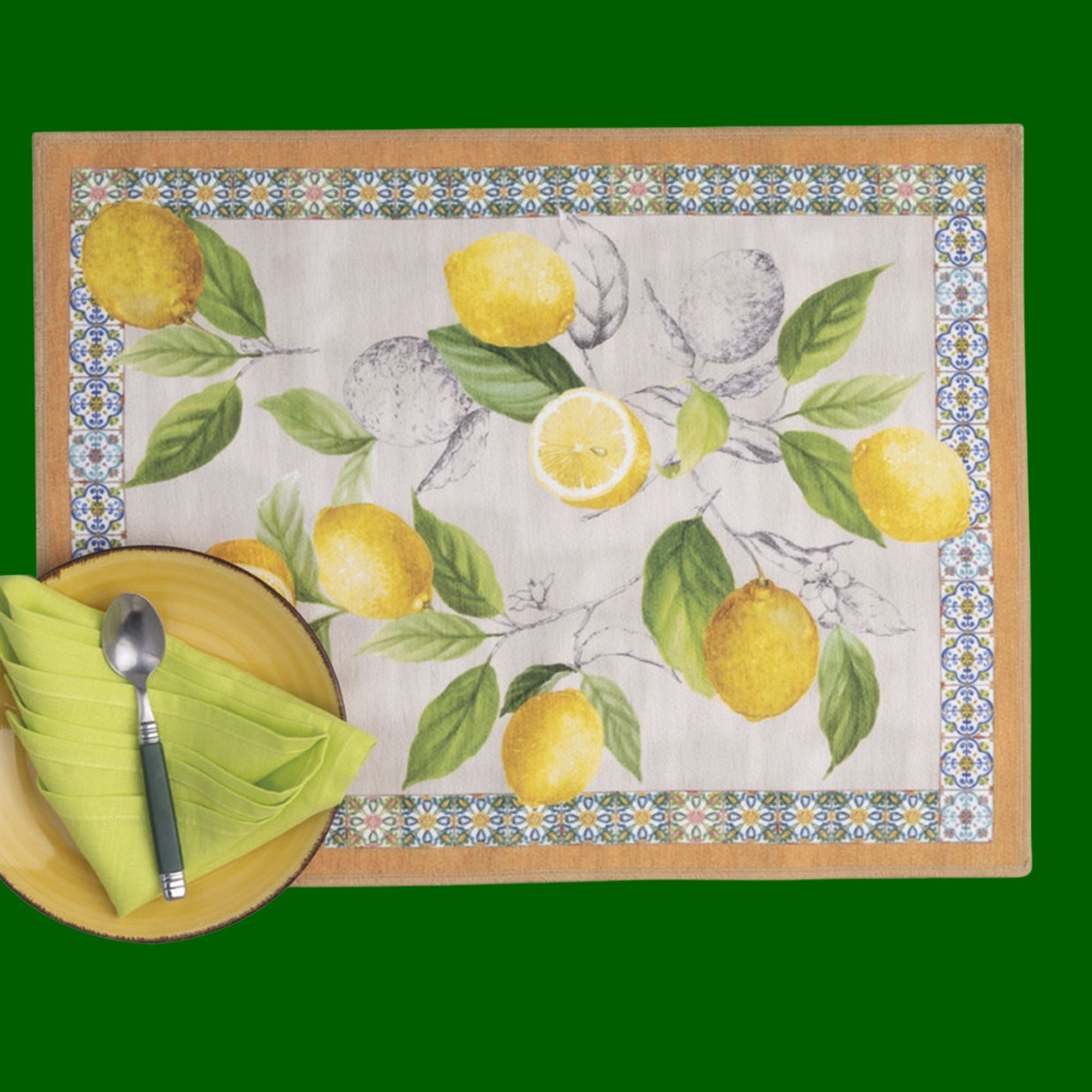 Placemats Cetara met citroenen op zandkleurige basis, set van 2 in een tasje, Tessitura Toscana Telerie (kopie)