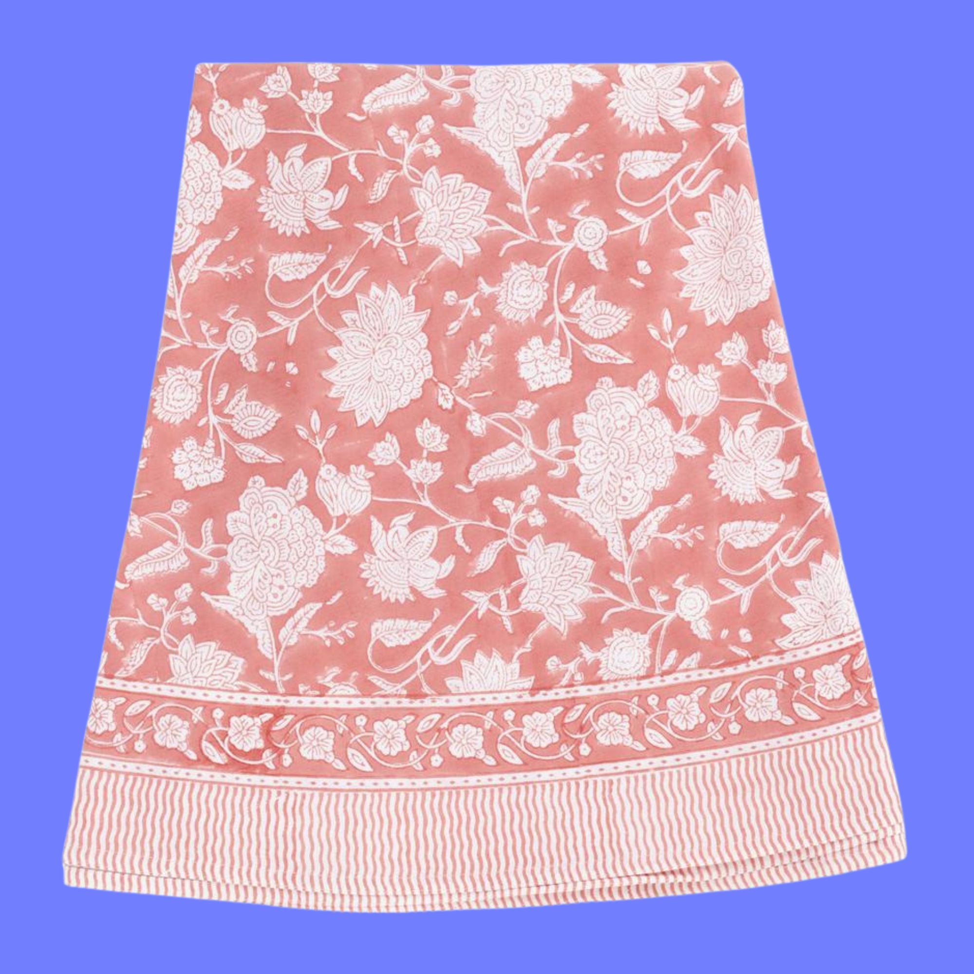 Chamois groot rond tafelkleed, oudroze Indian Rose blokprint op witte basis | Ø 220 cm