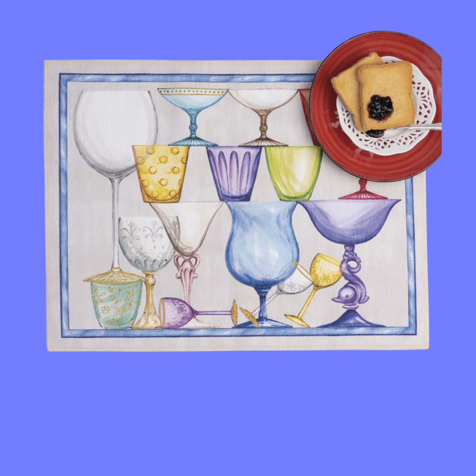 Placemats Crystal met gekleurde glazen, set van 2 in een tasje, Tessitura Toscana Telerie