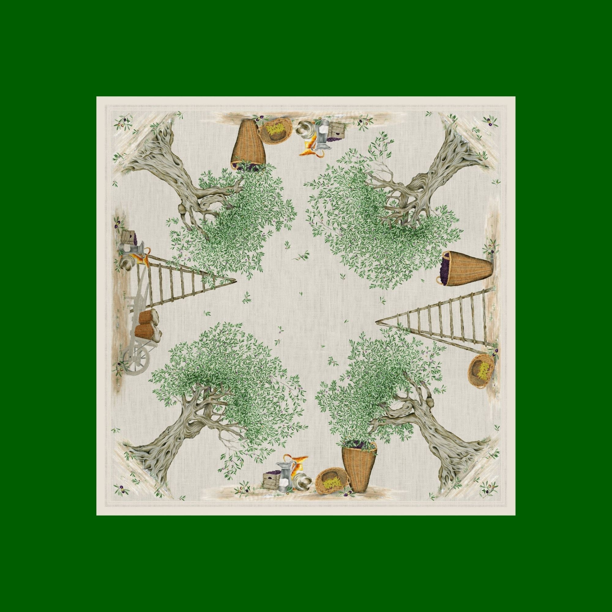 D.O.P. linnen tafelkleden en loper met olijfbomen, kies je formaat