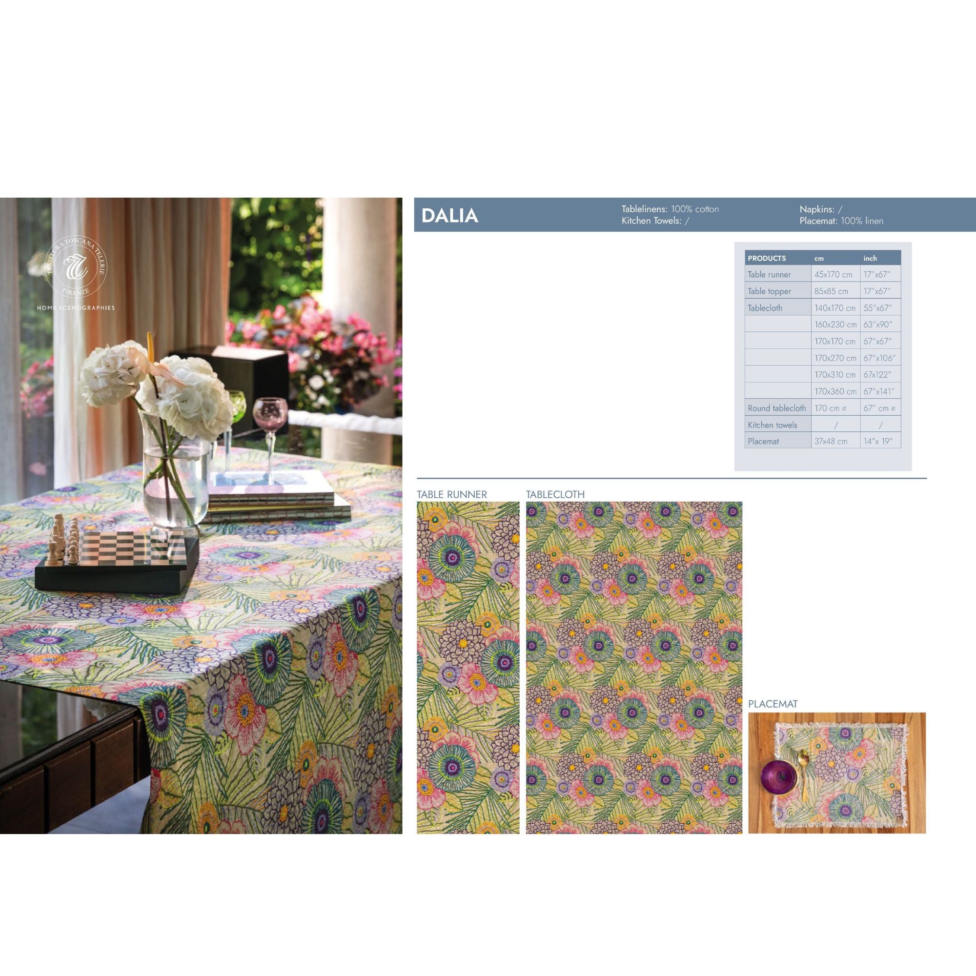 Baumwolltischdecke Dalia mit gestickten Blumen, Größe wählbar (auch rund und als Tischläufer erhältlich)