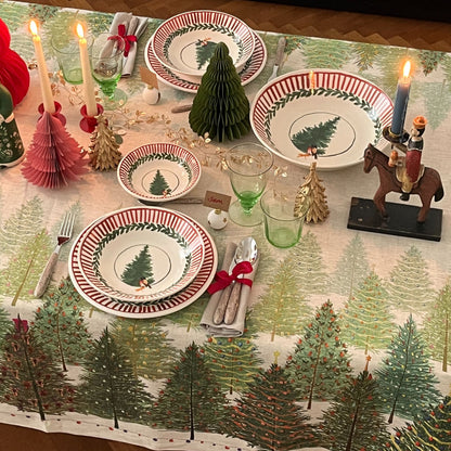 Op maat gemaakt XL Kersttafelkleed Fairy Trees met magische kerstbomen, linnen stof per halve meter