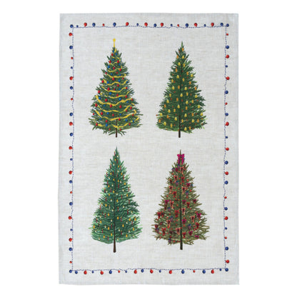 Linnen theedoek Fairy Trees met 4 kerstbomen, 50 x 70