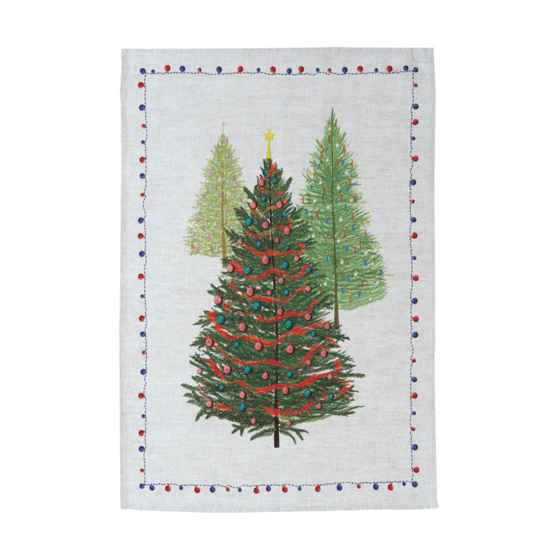 Linnen theedoek Fairy Trees met 3 kerstbomen, 50 x 70