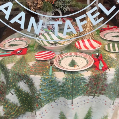 Op maat gemaakt XL ROND Kersttafelkleed Fairy Trees met magische kerstbomen, linnen in Ø 2 m, Ø 2,5 en Ø 2,9 meter