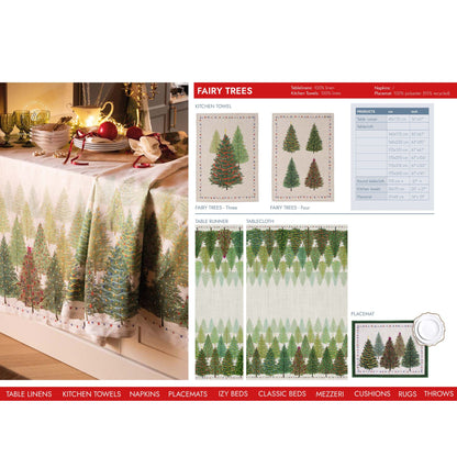 Fairy Trees linnen kersttafelkleed en loper met magisch mooi versierde kerstbomen, kies je formaat