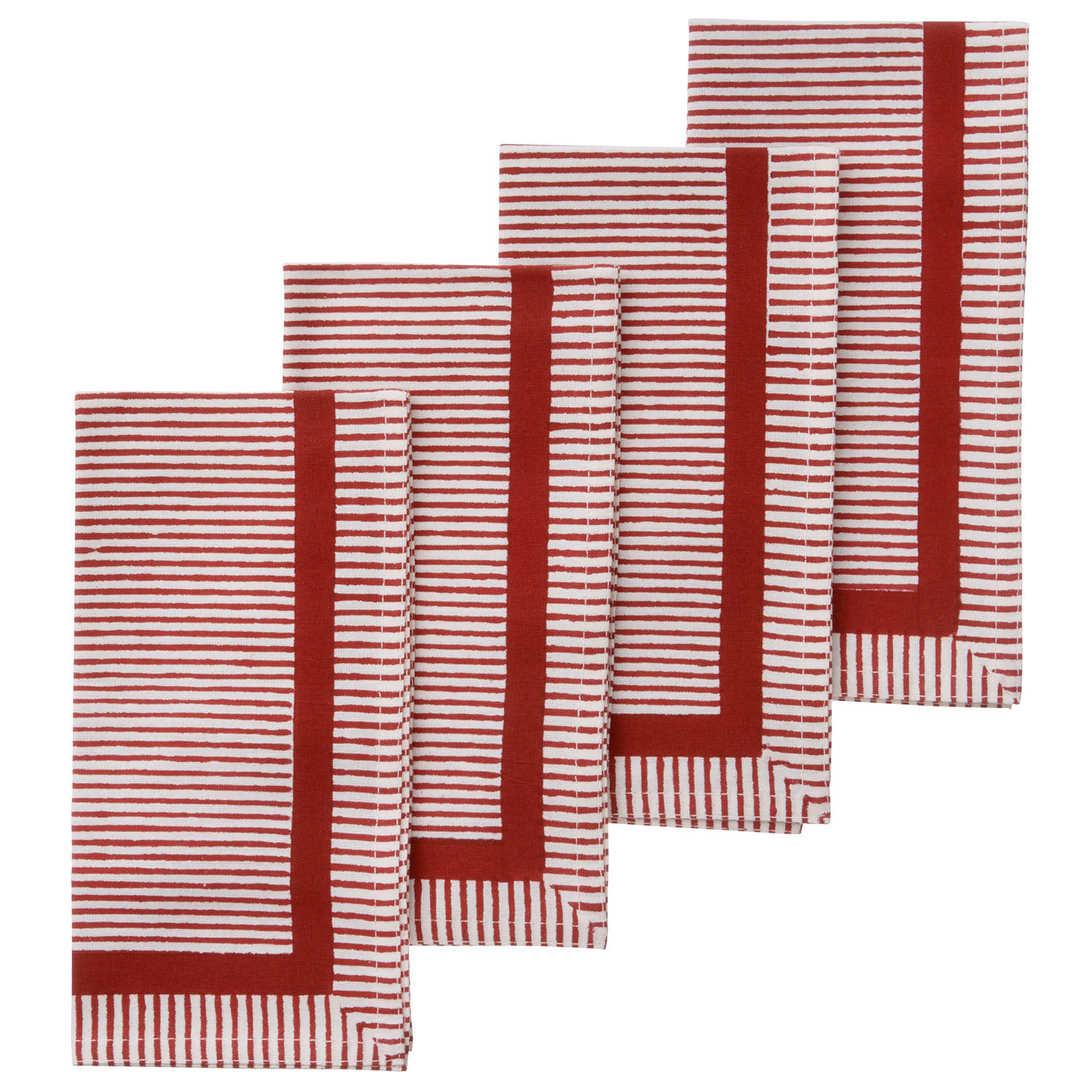 Bungalow rood witte blokprint servetten Gaya Scarlet, 4 stuks | 45 x 45 cm