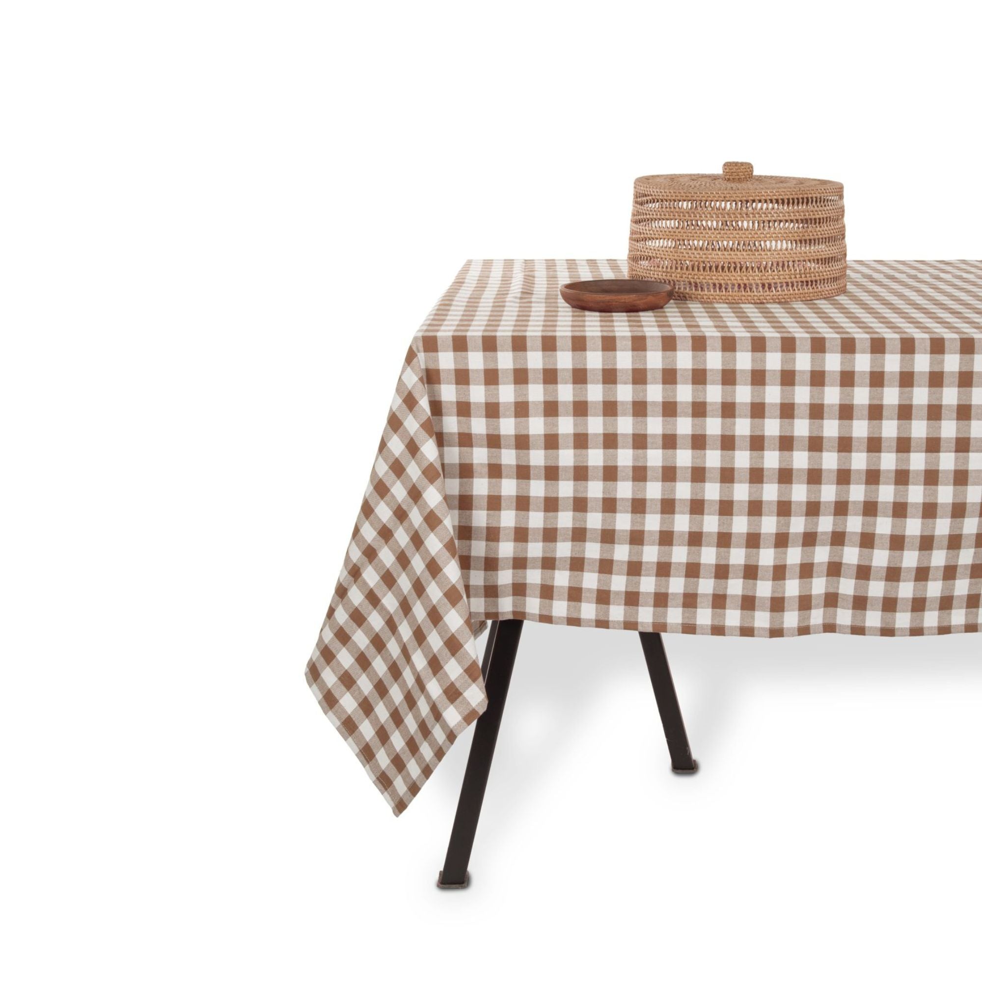 Gingham tafelkleed geruit in 7 kleuren (zwart, blauw, rood, cognac, roze, olijfgroen en taupe) kies uit: 150 x 300 en 150 x 250