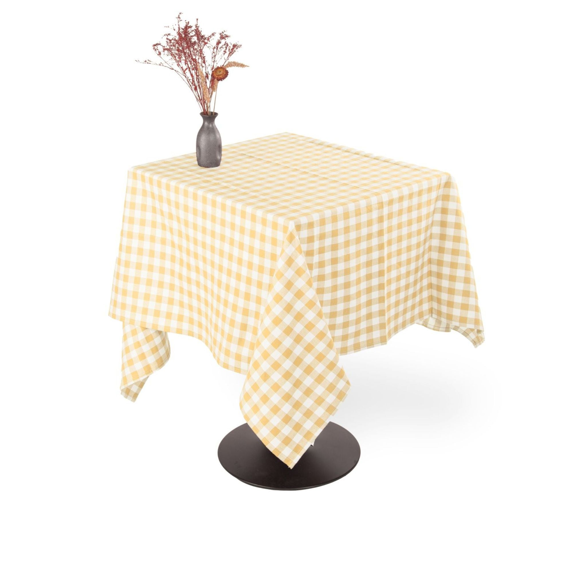 Geel wit geblokt tafelkleed katoen, kies je formaat: 150 x 150, 150 x 250 of 150 x 300