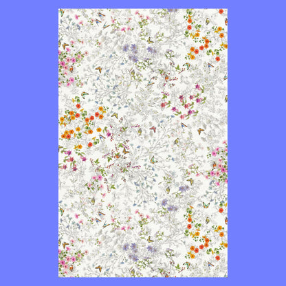 Linnen tafelkleed Gravure met bloemetjes en vlinders in pentekening, kies je formaat (ook rond en als tafelloper)