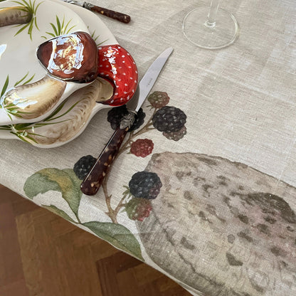 Grifola linnen tafelkleed en loper met paddenstoelen, kies je formaat