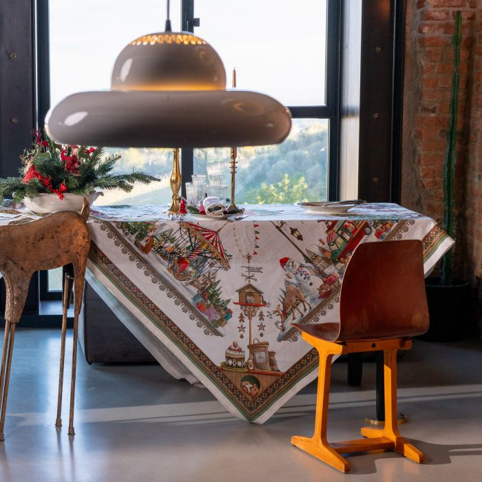Natalis Kersttafelkleed, met Rudy’s, honden etc loper en servetten, linnen, kies je formaat