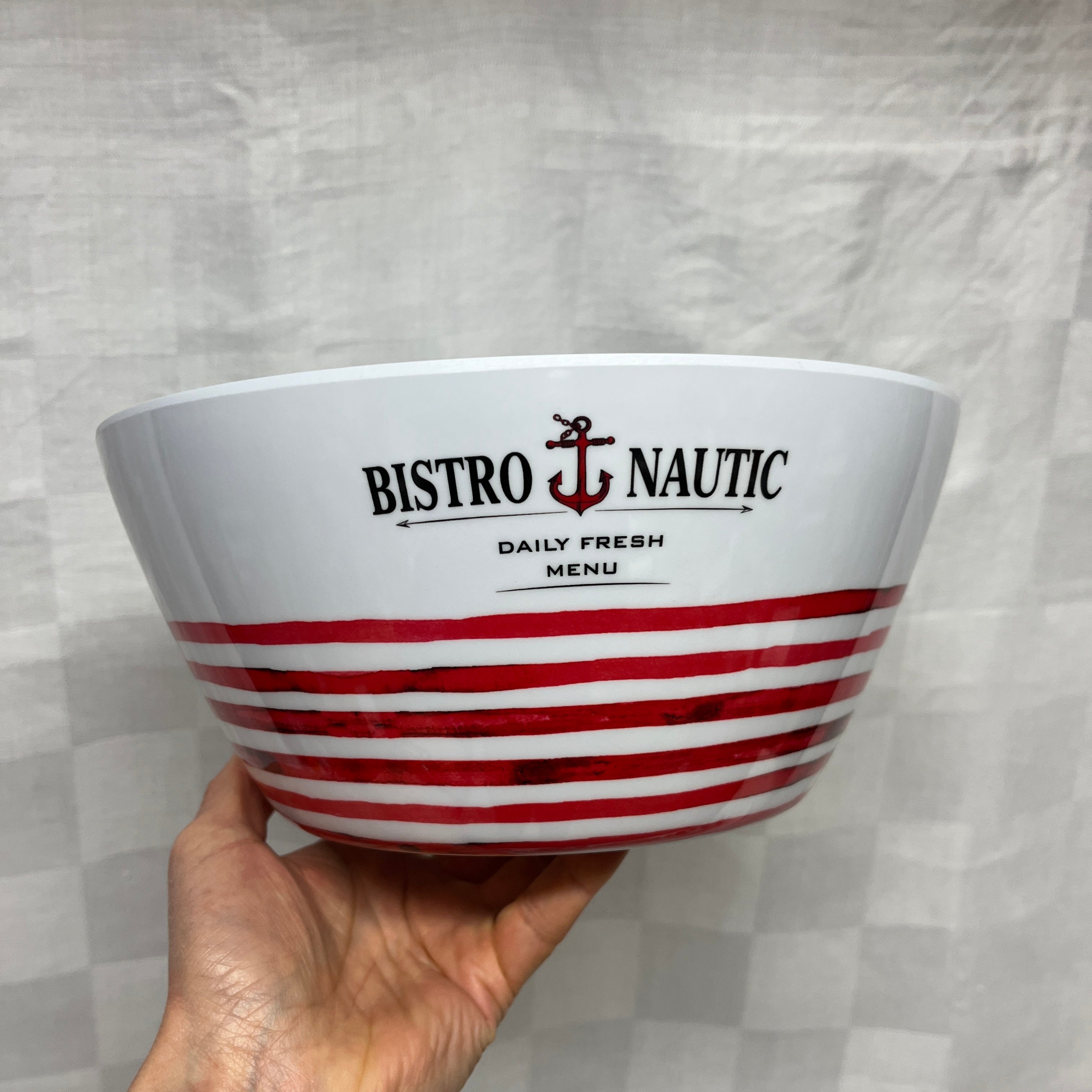 Melamine saladeschaal Bistro Nautic met rode strepen