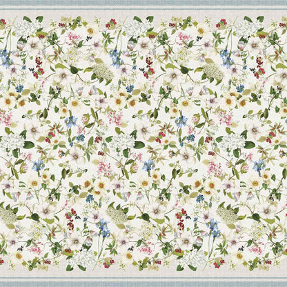 Linnen sprei (of tafelkleed) Ibisco met witte en gekleurde bloemen op greige. Kies 180 of 270 cm breed