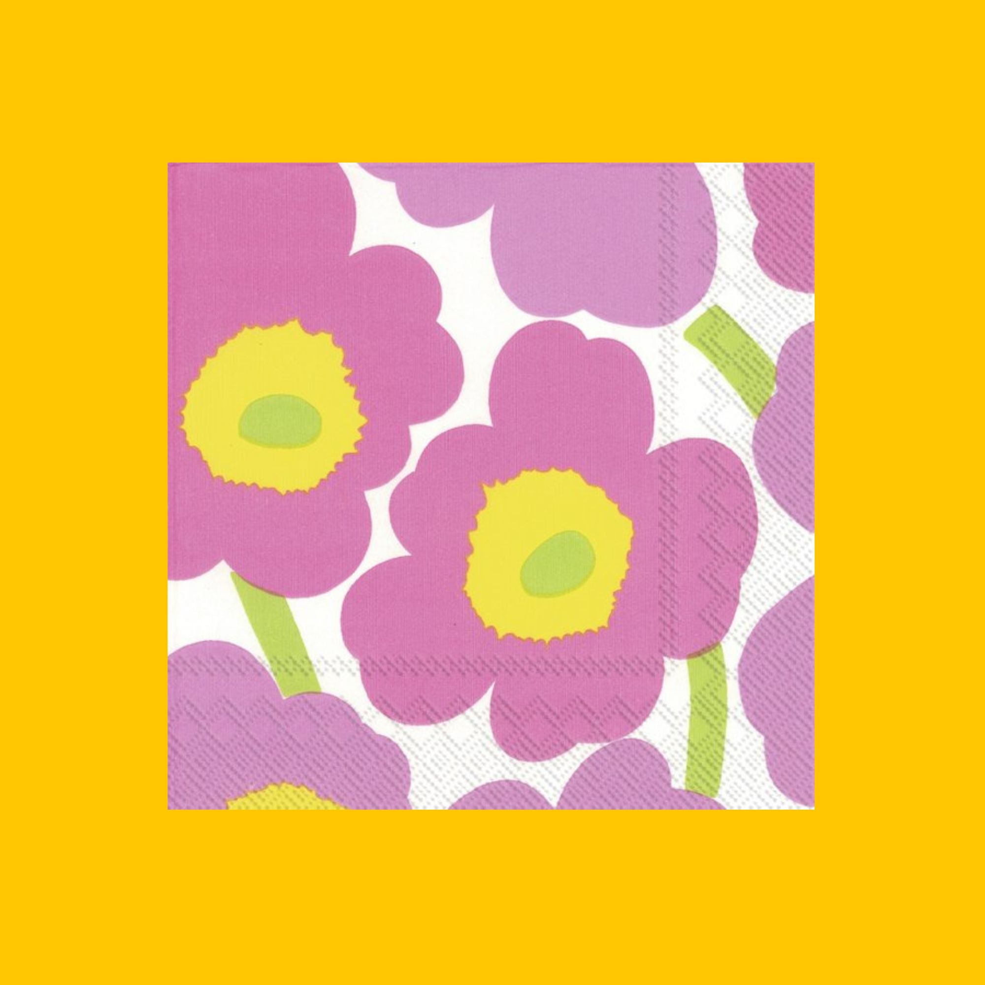 Marimekko x Ihr Unikko roze met groen en geel papieren servetten 33 x 33 cm pakje 20 stuks