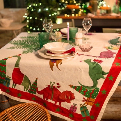 Jurassic Xmas kersttafelkleed en loper met dino's. Kies je formaat