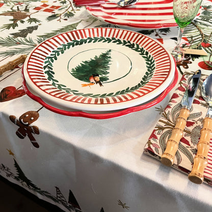 Arcucci dinerbord Ø 26 cm, Kerstservies Rosso Natale Kerstboom en Goudvink