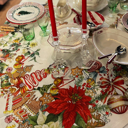 Marzapepe Kersttafelkleed, loper en servetten met peperkoekmannetjes en andere kerstvrolijkheid, linnen, kies je formaat, kies je maat