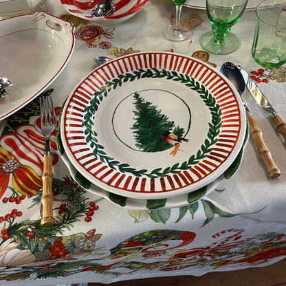 Arcucci dinerbord Ø 26 cm, Kerstservies Rosso Natale Kerstboom en Goudvink