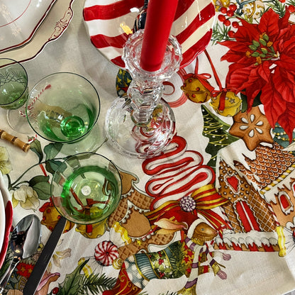 Marzapepe Kersttafelkleed, loper en servetten met peperkoekmannetjes en andere kerstvrolijkheid, linnen, kies je formaat, kies je maat