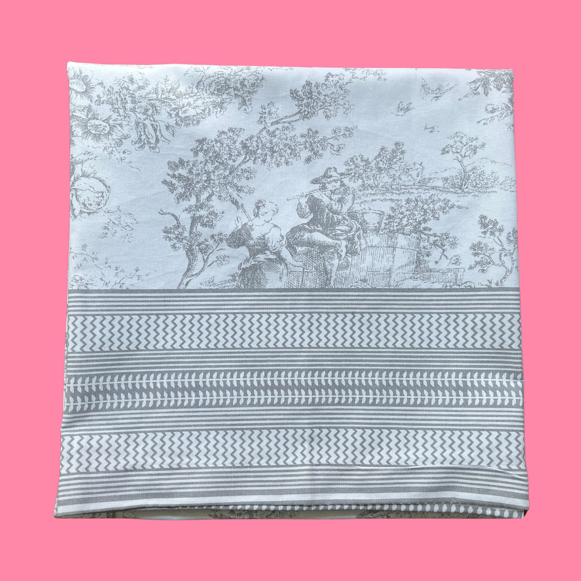 Toile de Jouy groot tafelkleed kies uit donkergroen, grijs, rood, roze, lichtblauw, oker | 160 x 300 cm