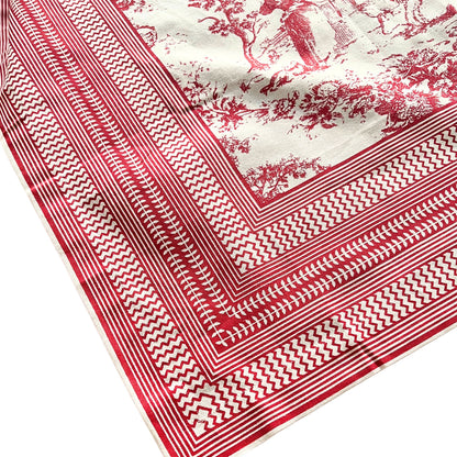 Toile de Jouy vierkant tafelkleed kies uit donkergroen, grijs, rood, roze, lichtblauw | 160 x 160 cm