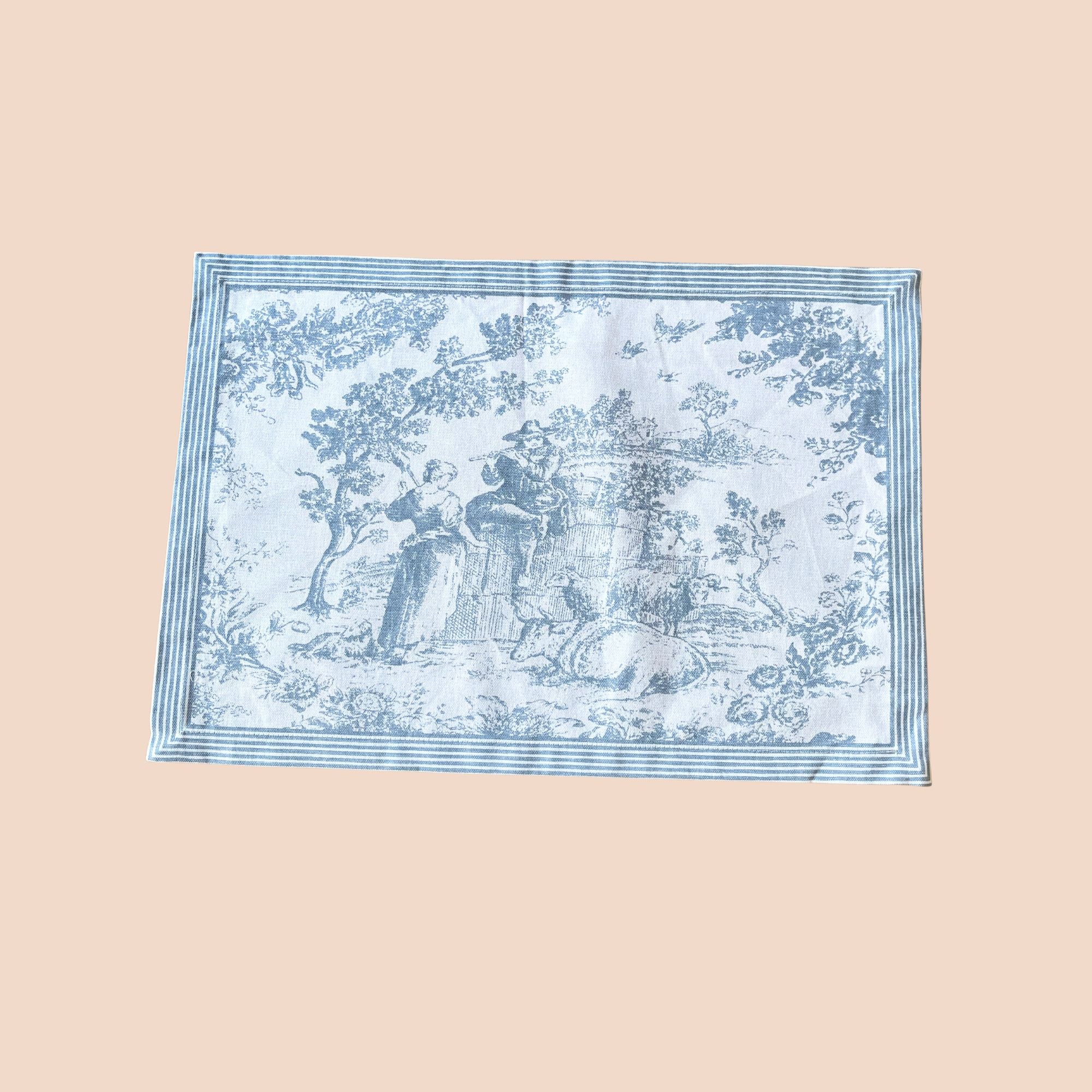 Toile de Jouy placemat van katoen kies uit donkergroen, rood, roze, lichtblauw | 50 x 34 cm