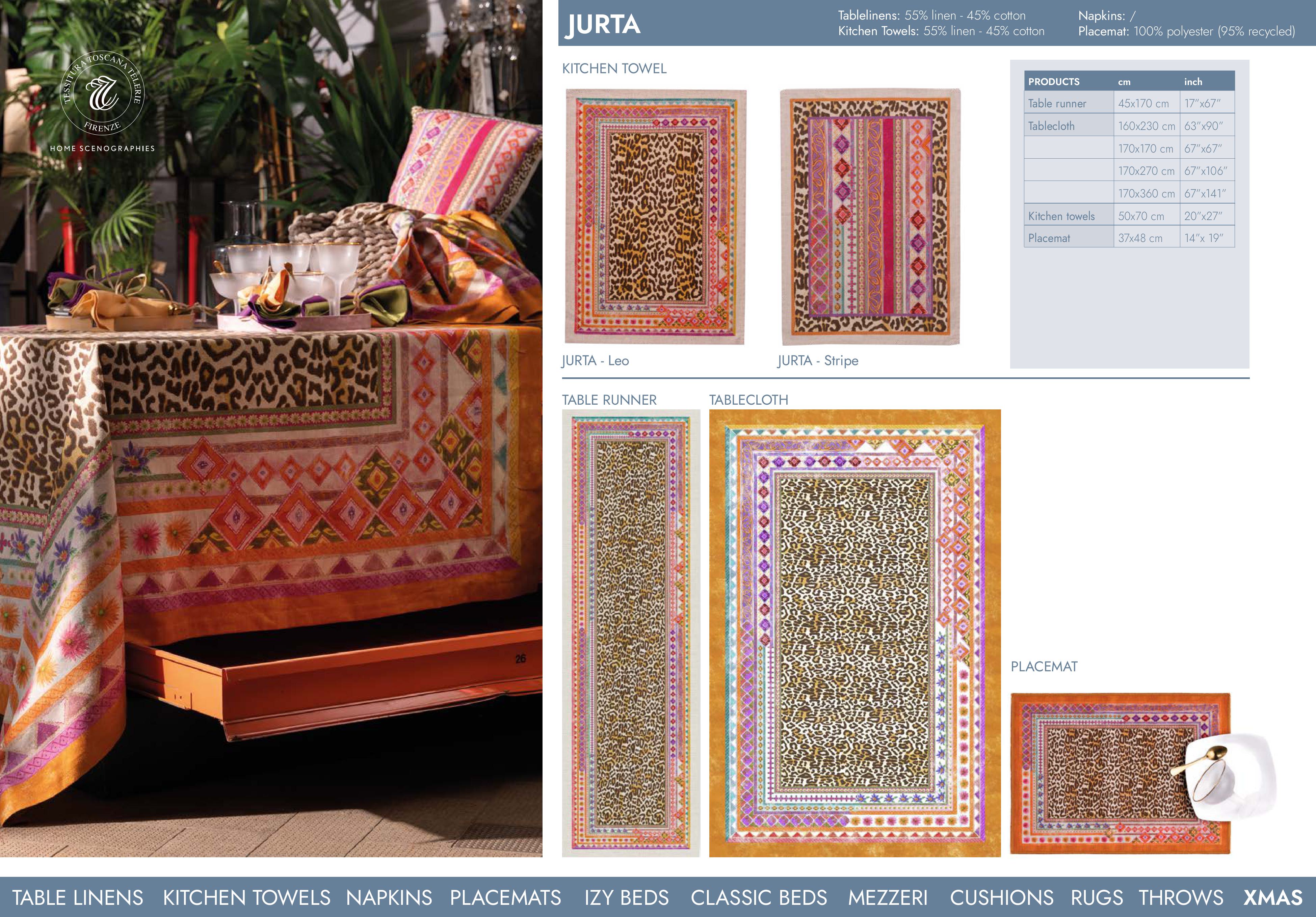 Placemats Jurta met panterprint en rand in felle kleuren, set van 2 in een tasje