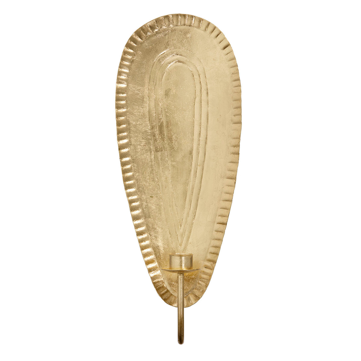 Bungalow gouden muurkandelaar met gegroefde decoratieve rand, taps toelopend | hoogte 34 cm