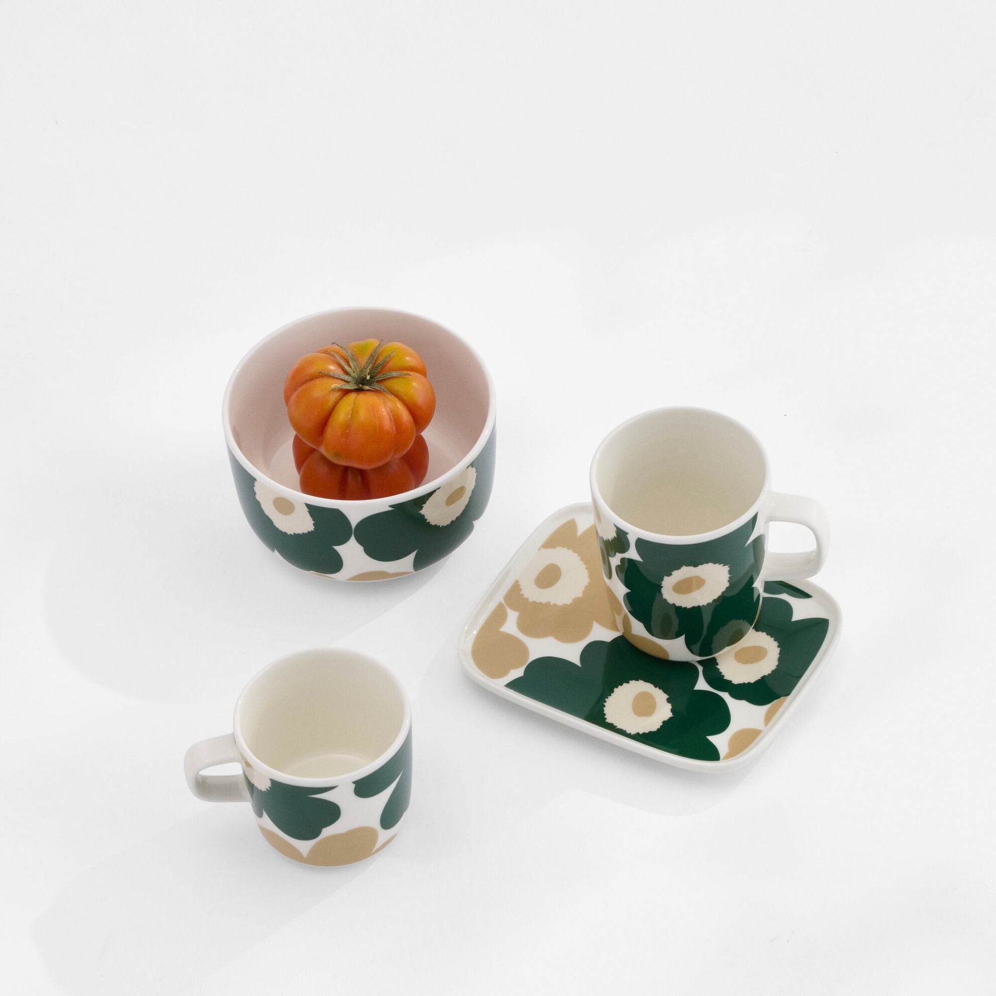 Marimekko kleiner Snackteller Oiva Unikko weiß, beige und grün | 12 x 15 cm