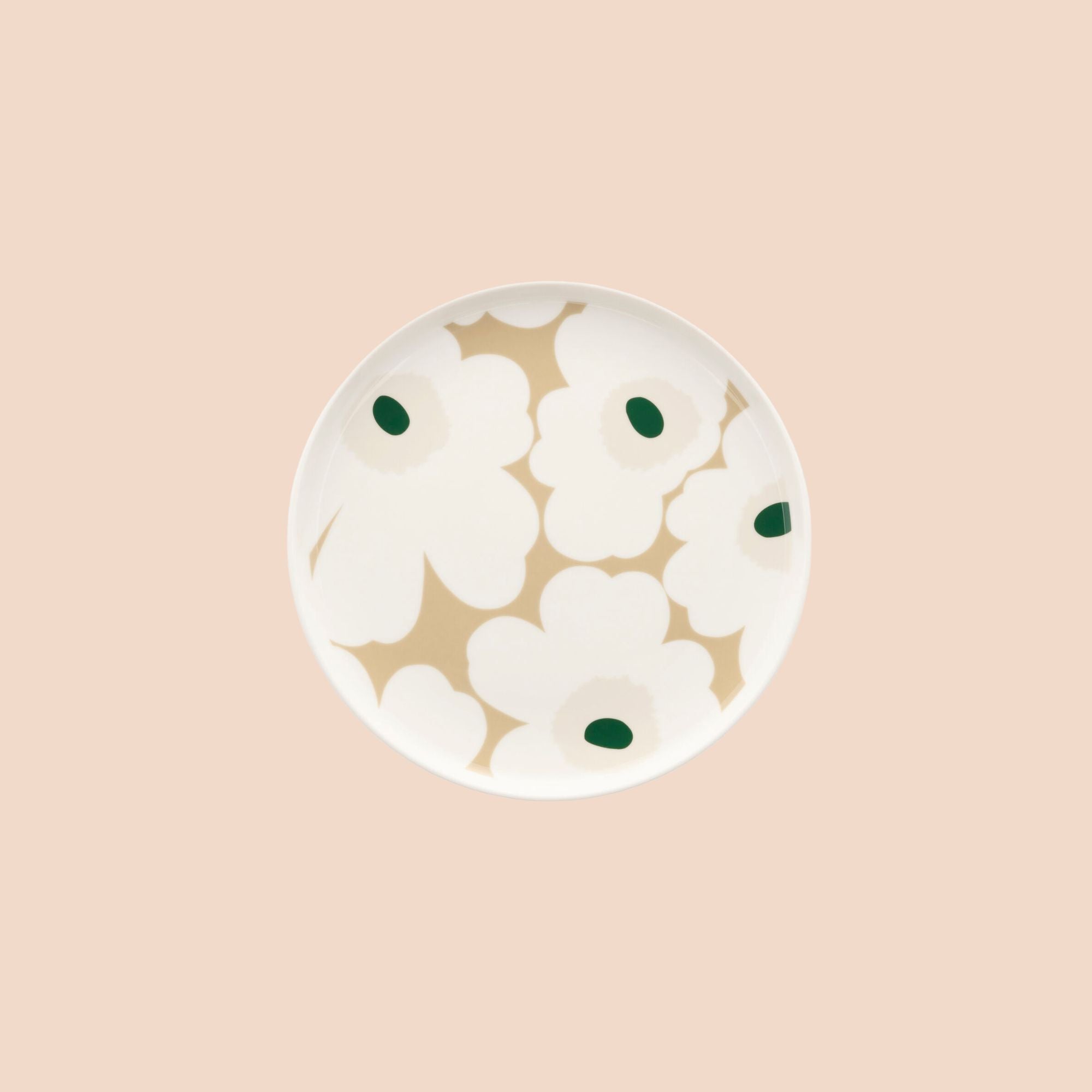 Marimekko Frühstücksteller Unikko weiß-beige-dunkelgrün | Ø 20 cm