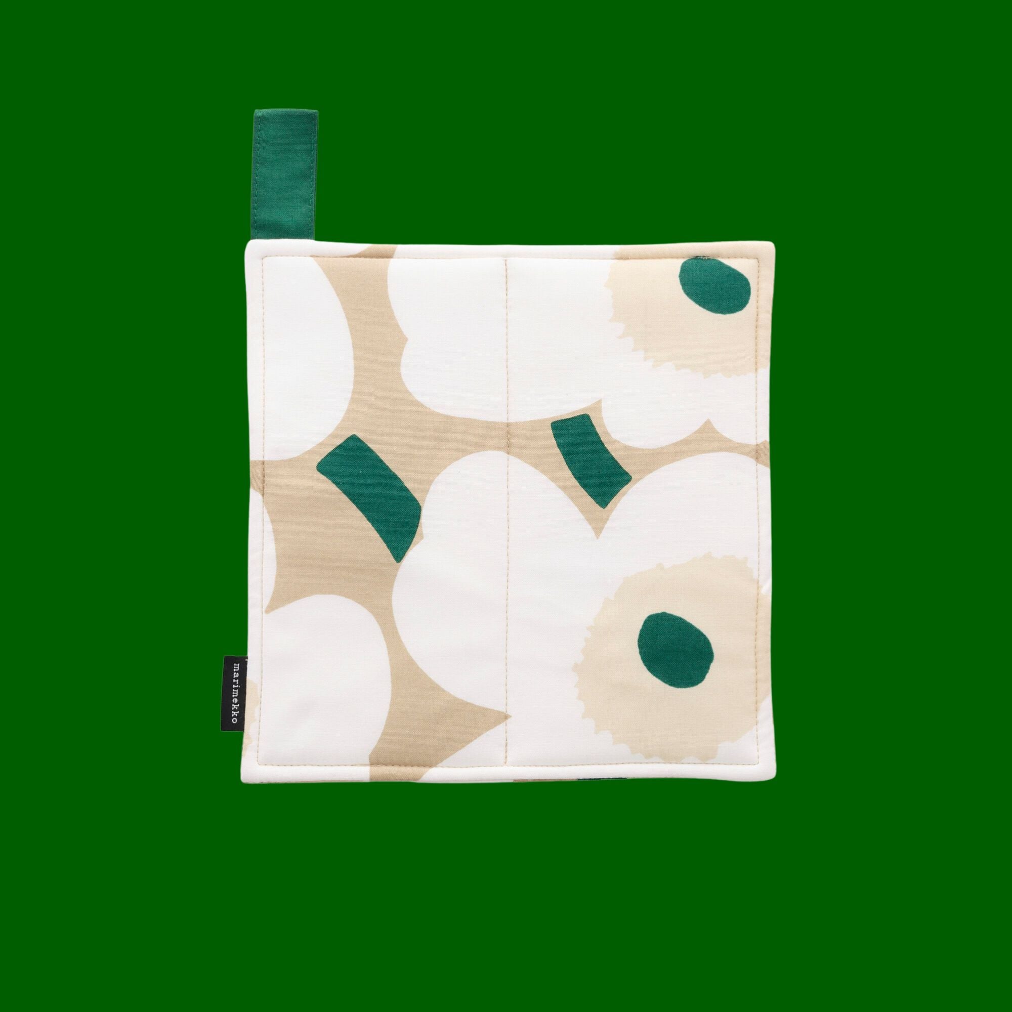 Marimekko Unikko Pannenlap in beige, wit en donkergroen