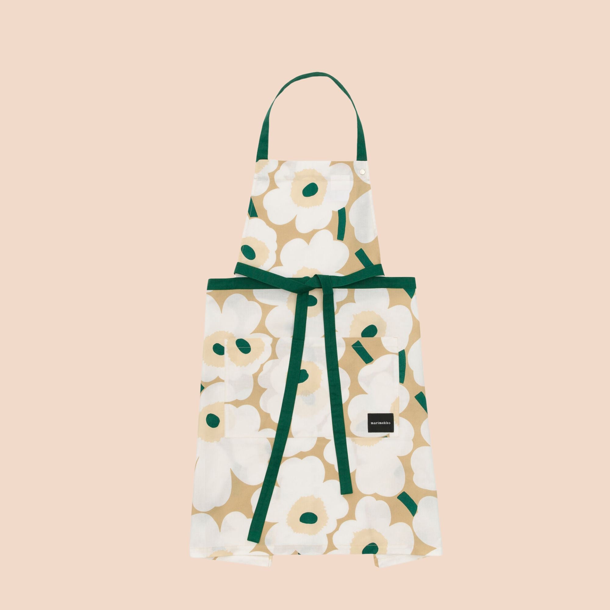 Marimekko Schürze Unikko beige-weiß-dunkelgrün, mit verstellbarem Nackenband