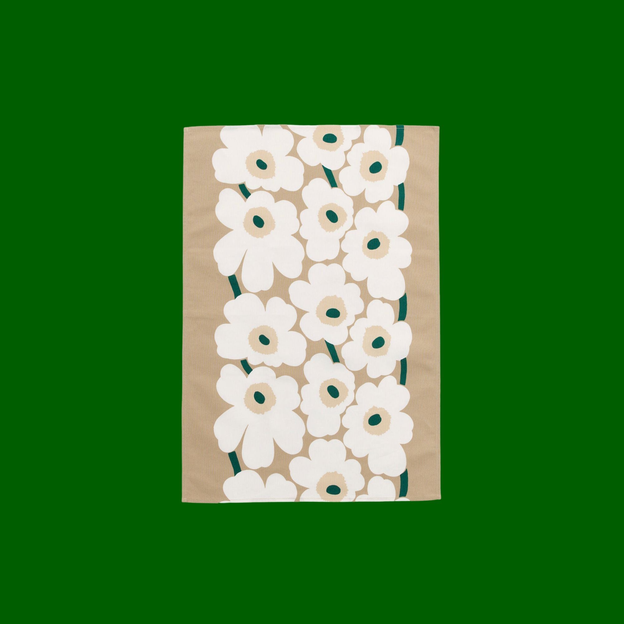 Marimekko Unikko Geschirrtuch beige-grün-weiß | 47 x 70 cm