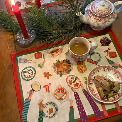 Placemats Hand on Christmas, vrolijke kerstplacemats, set van 2 in een tasje