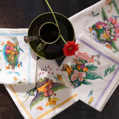 Pesciflora tafelloper en tafelkleden met fantasiebloemen en -dieren in zomerse kleuren, kies je formaat