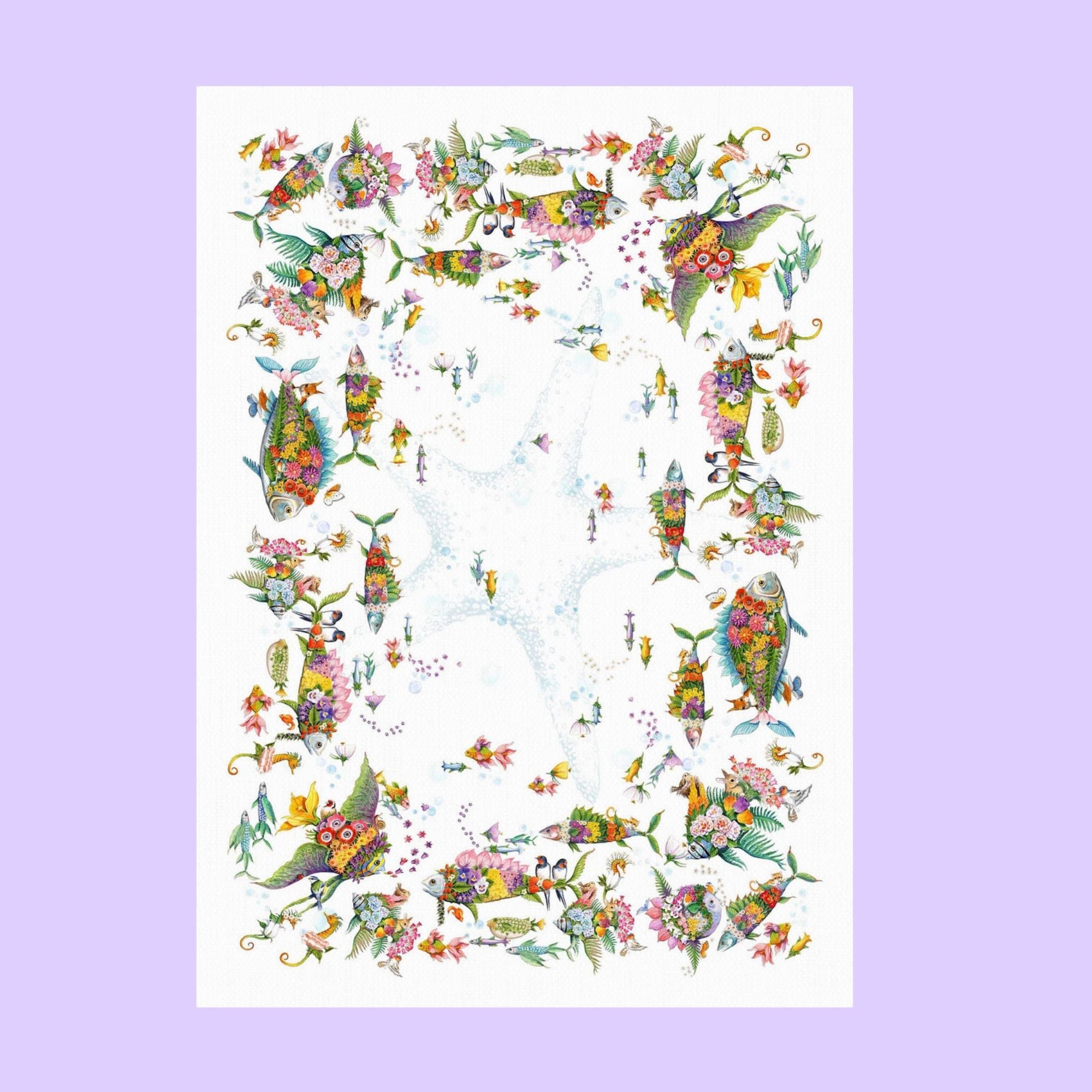 Pesciflora tafelloper en tafelkleden met fantasiebloemen en -dieren in zomerse kleuren, kies je formaat