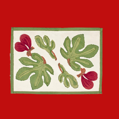 Tafellinnen Vijgen in rood/groen van Couleur Nature katoenen blokprints | kies je formaat