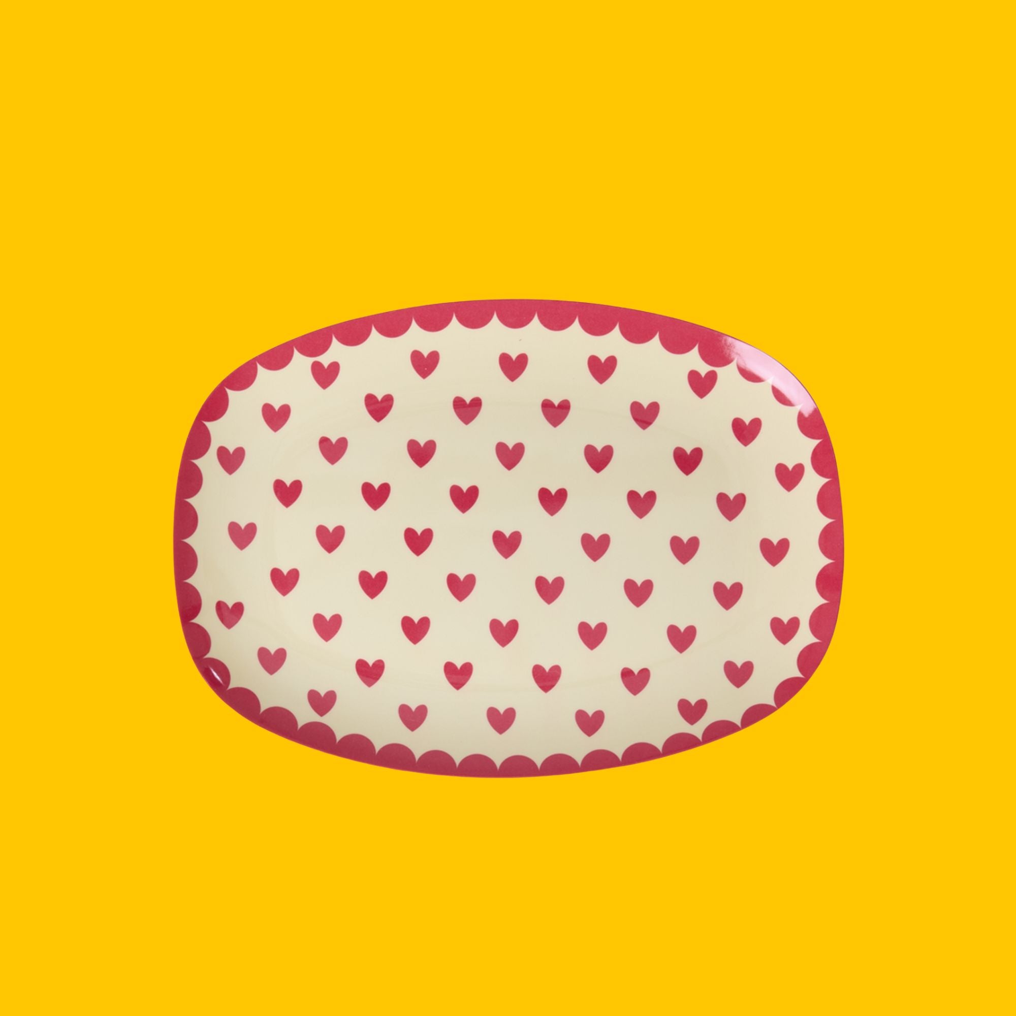 Rice klein rechthoekig bordje 'favorite hearts' rood, 23 x 16,5 cm