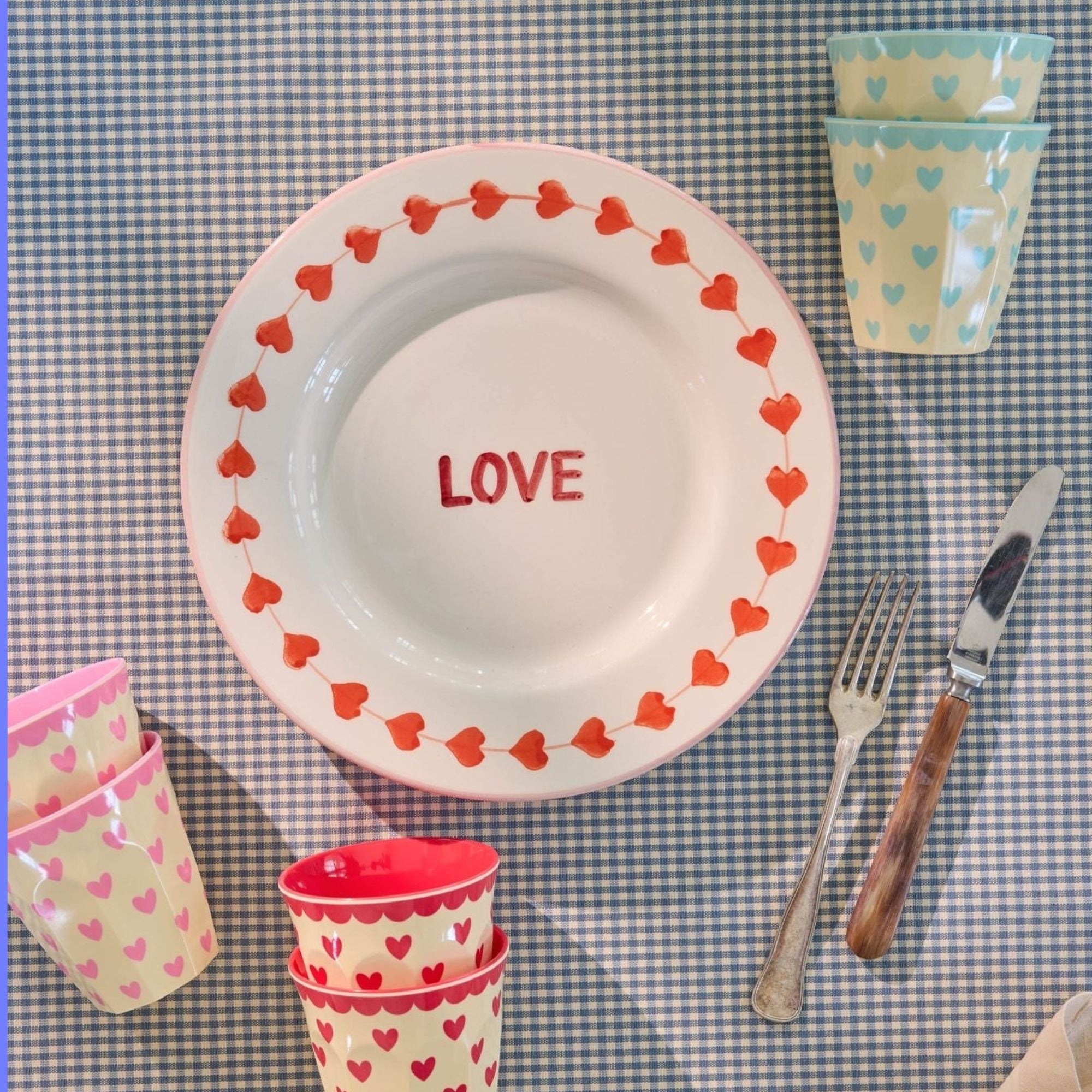 Rice melamine bekers met 'favorite hearts' in 3 kleuren, set van 6 | 250 ml