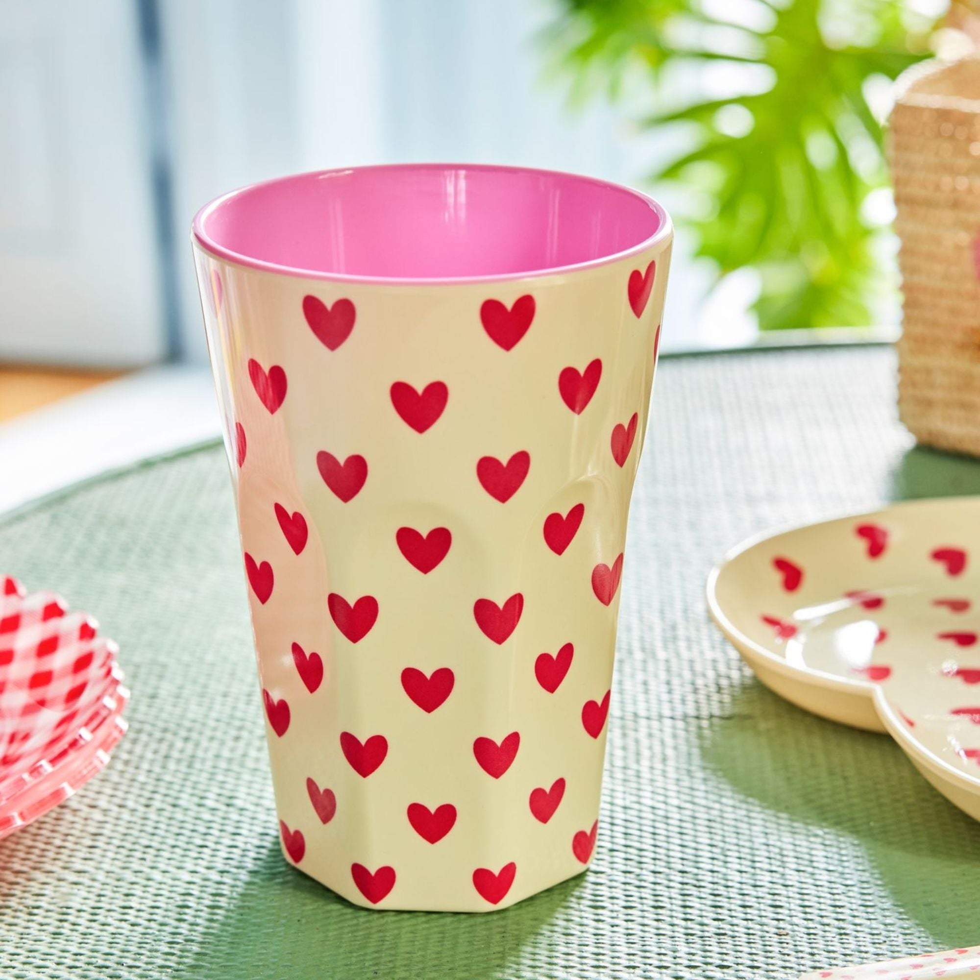 Rice melamine lattebeker Darling Hearts rode hartjes | 400 ml