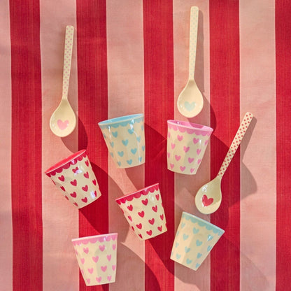 Rice melamine (espresso)bekertjes met 'favorite hearts' in 3 kleuren, set van 6 | 80 ml