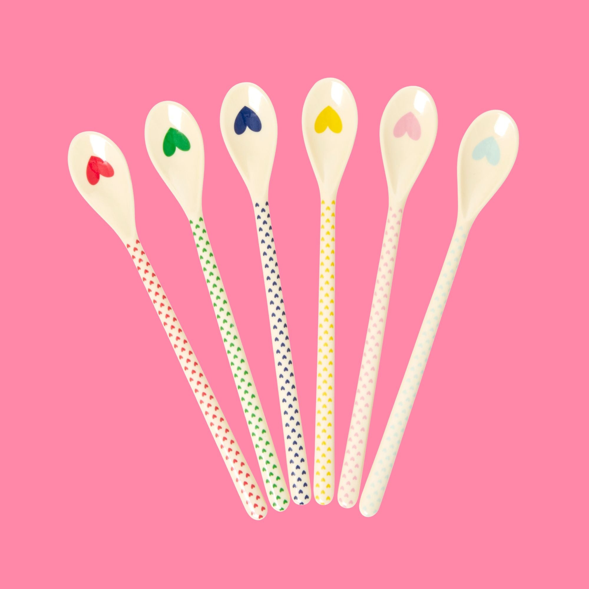 Rice lattelepels 'favorite hearts' in 6 kleuren, set van 6 | 22 cm