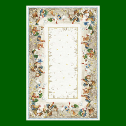 Roosters linnen tafelkleden, -loper met hanen en kippen, kies je formaat