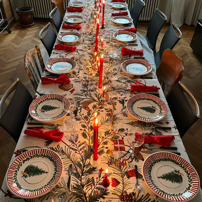 Op maat gemaakt kersttafelkleed Rudy met hert, kersttakken en -decoratie, katoenen stof per 50 cm