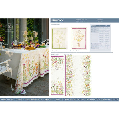 Selvatica Leinentischdecke mit Bordüre aus wilden Sommerblumen, wählen Sie Ihre Größe (auch rund und als Tischläufer erhältlich).